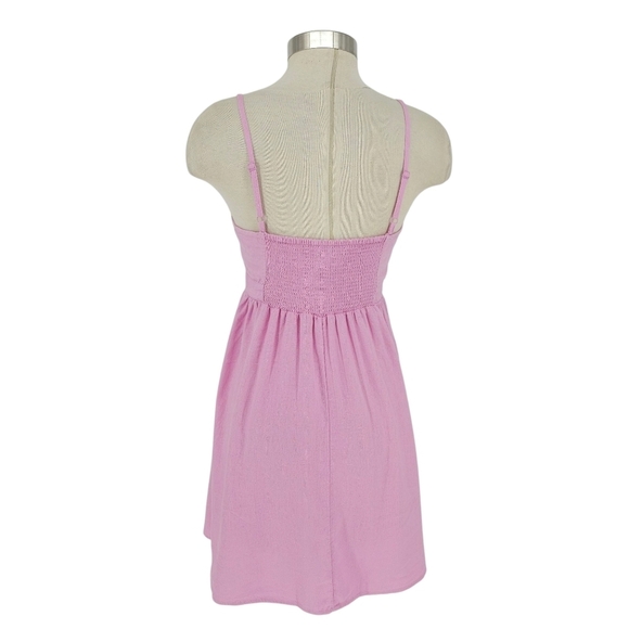 Old Navy Fit Flare Dress Linen Pink Sleeveless Smocked Tie Knot Keyhole Small - Picture 5 of 9
